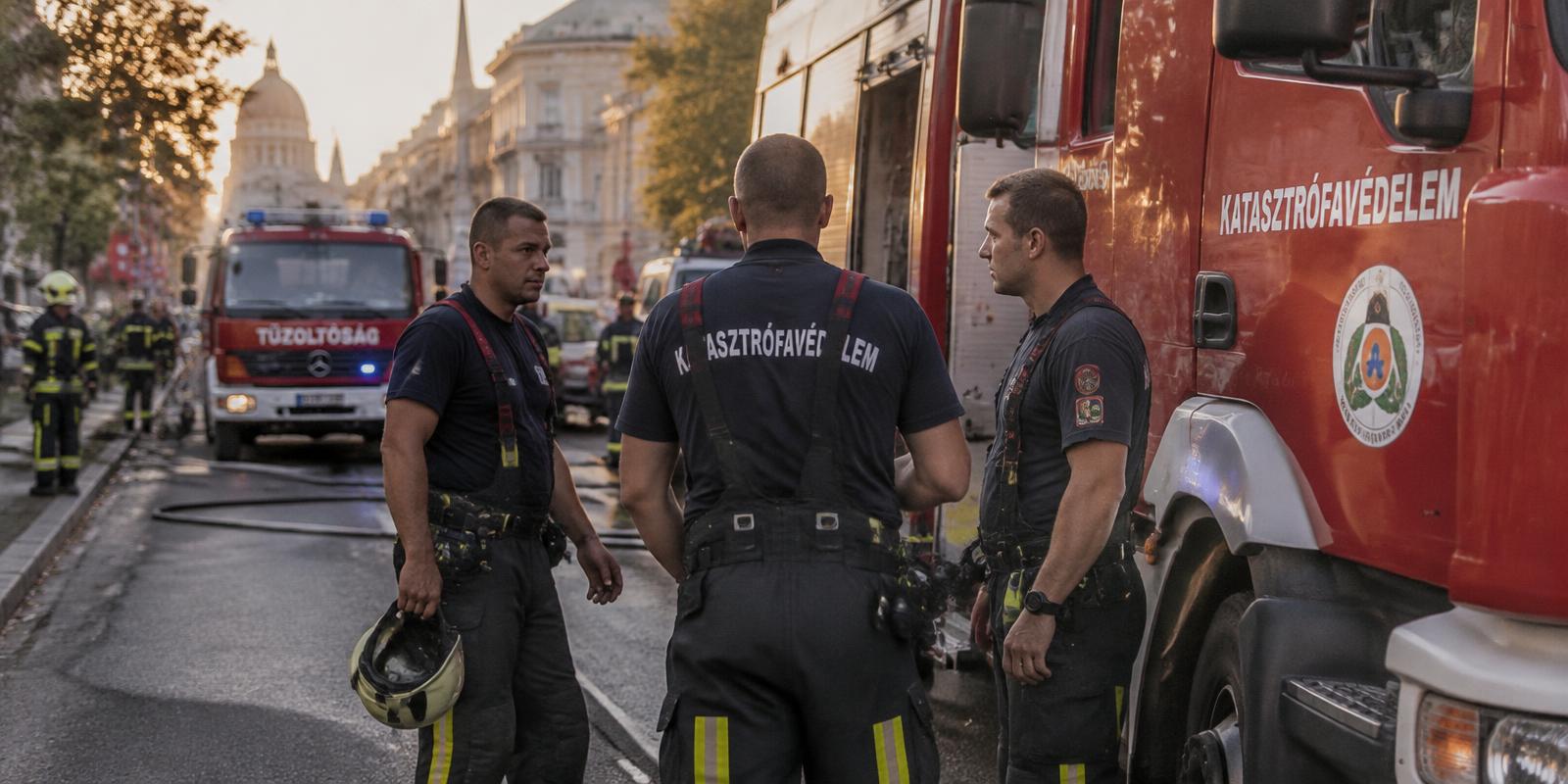 Katasztrófavédelmi tűzoltók egy helyszínen